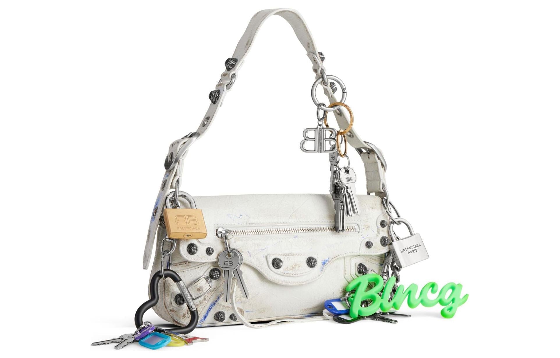 (WMNS) Balenciaga Le Cagole Small Sling Bag Used Effect With Charms 'White' 7716402AA7A9000