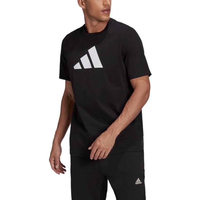 Men's adidas Logo Printing Round Neck Short Sleeve Japanese Version Black T-Shirt HD0893