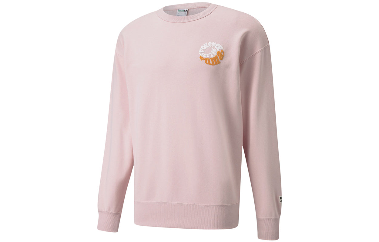 PUMA Downtown Logo Printing Sports Round Neck Pullover Pink Red 533037-36