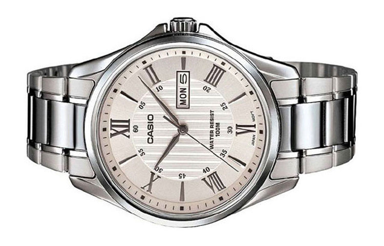 CASIO Waterproof Stainless Steel Strap Quartz Mens Silver Analog MTP-1384D-7A