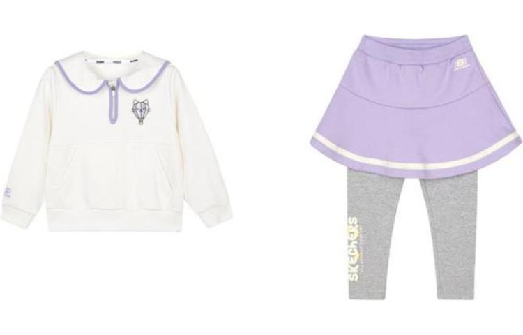 (GS) Skechers Letter Printed Sweatshirt and Long Pants Set 'White Purple' L123G026