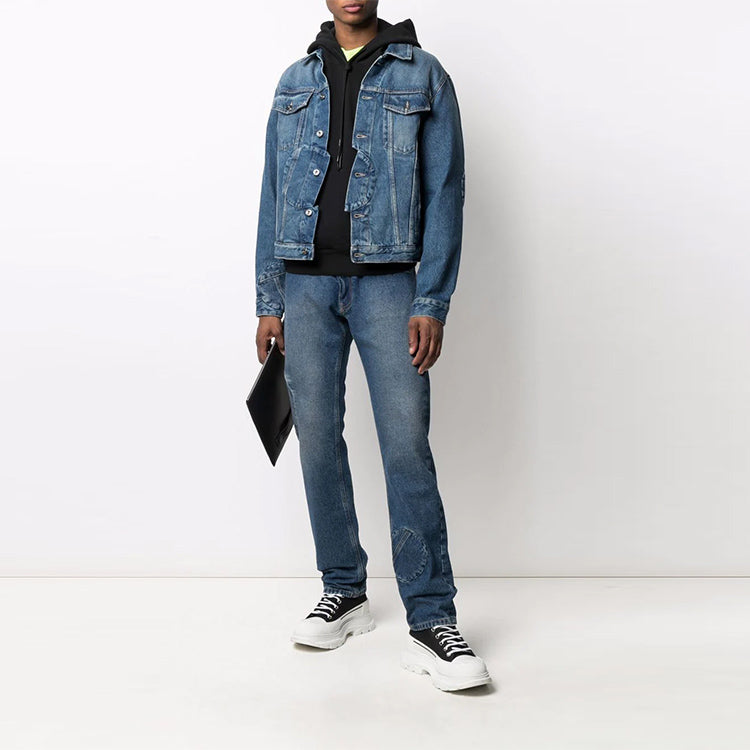 Off-White FW21 lapel Denim Jacket Version Blue OMYE067F21DEN0024501