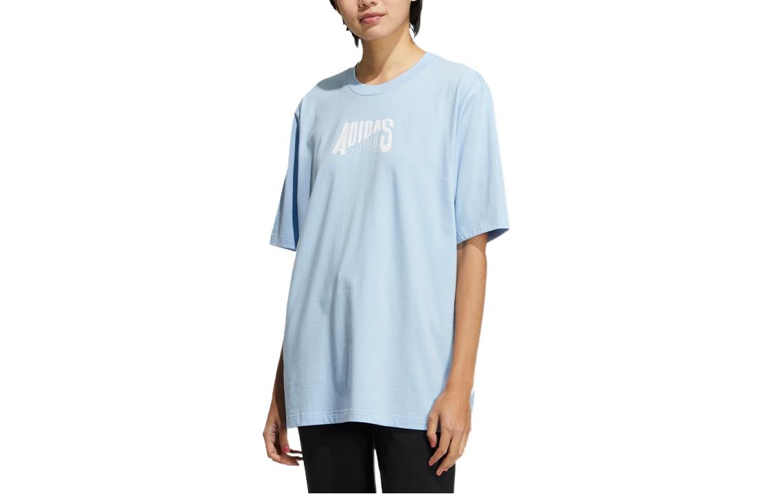 adidas neo SS22 Solid Color Alphabet Printing Round Neck Casual Short Sleeve Couple Style Blue HS8842