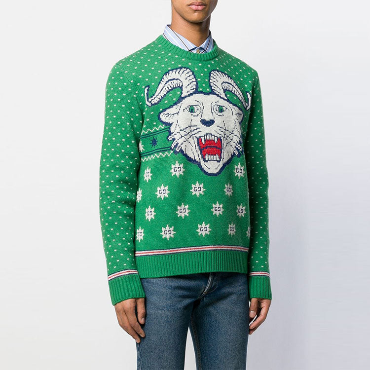 Gucci Tiger Jacquard Wool Blend Sweater 'Green' 571574-XKAQH-3516