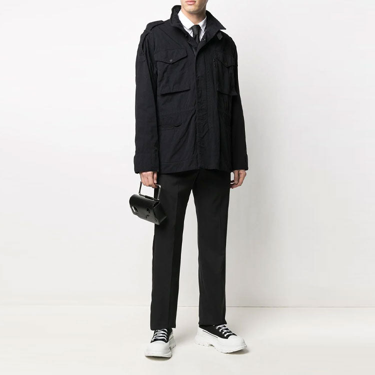 Off-White FW21 Arrows Logo Cargo Pocket Solid Color Long Sleeves Jacket Ordinary Version Black OMEL015R21FAB0011001