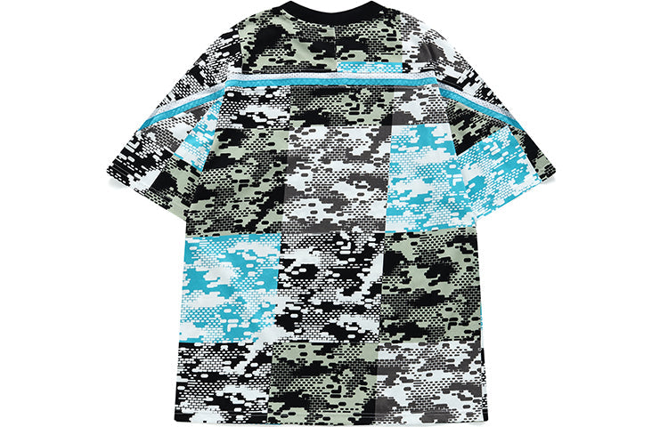 FILA FUSION Camouflage Full Print Logo Sports Loose Round Neck Short Sleeve Couple Style Blue T11U136101F-BU