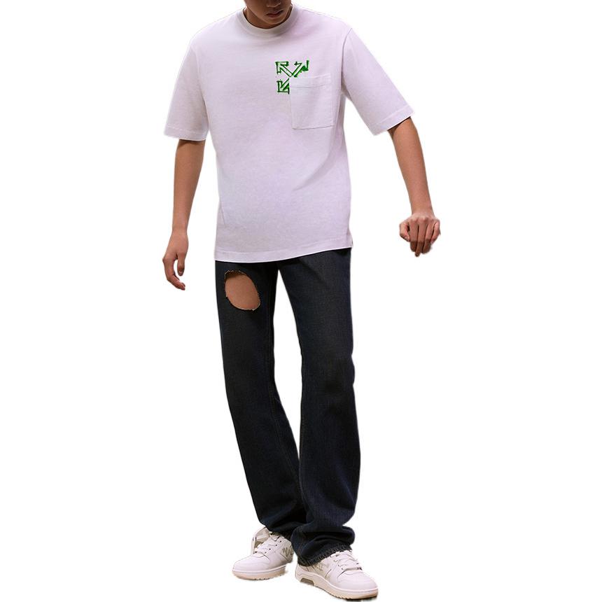 Men's Off-White SS22 Diagonal Arrow Spray Painting Short Sleeve Loose Fit White T-Shirt OMAA126S22JER0050170