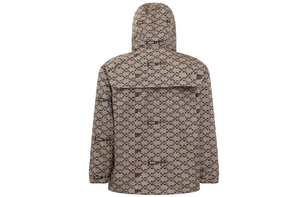 Men's Off-White SS22 Geometry Full Print Zipper Hooded Jacket Loose Fit Beige OMEB034S22FAB0016210