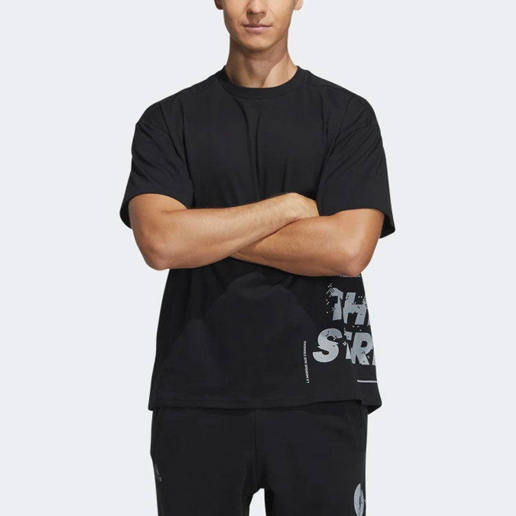 Men's adidas Alphabet Printing Casual Round Neck Short Sleeve Black T-Shirt GL8714