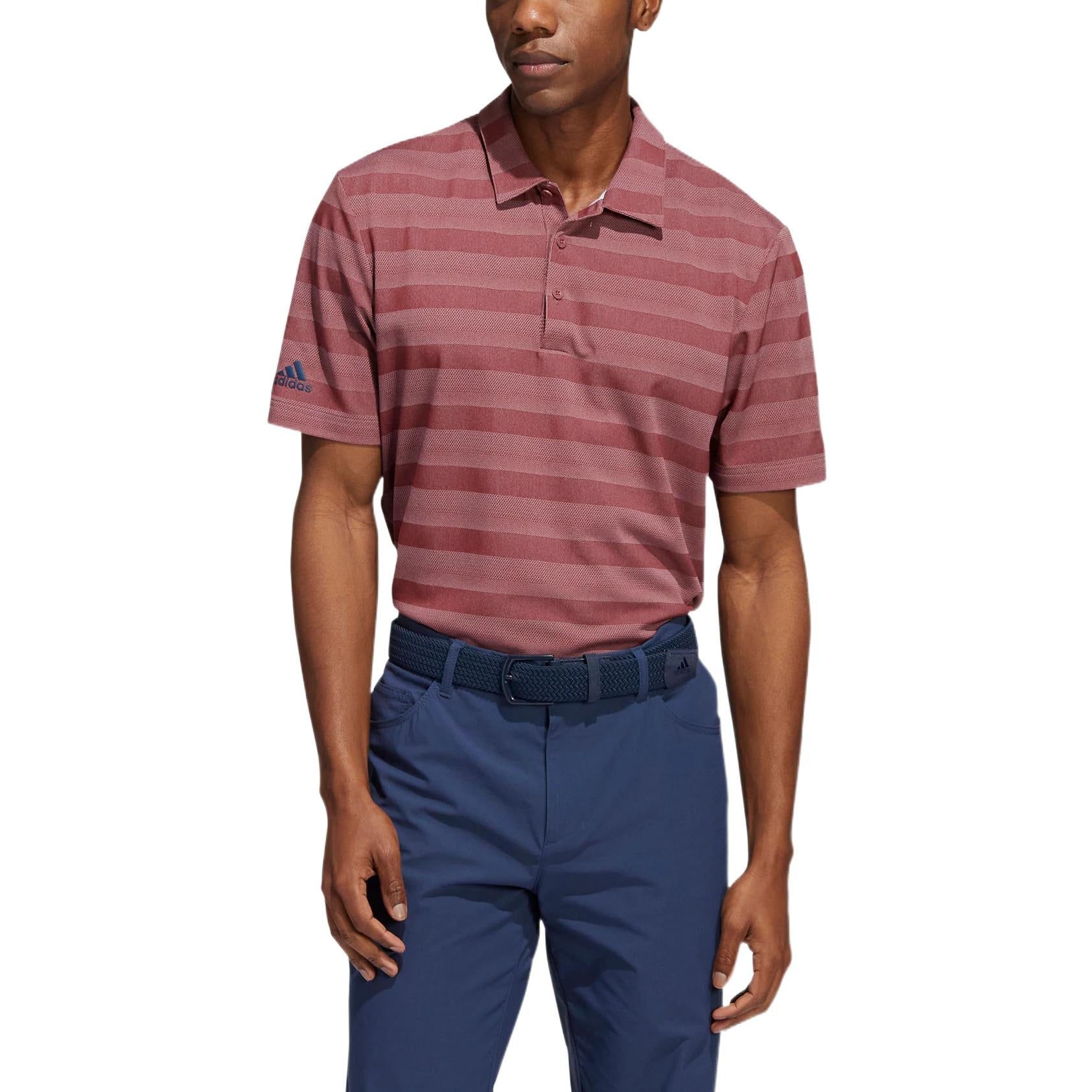 Men's adidas 2 Clr Strp Polo Stripe Logo Printing Short Sleeve Red Polo Shirt HM5328