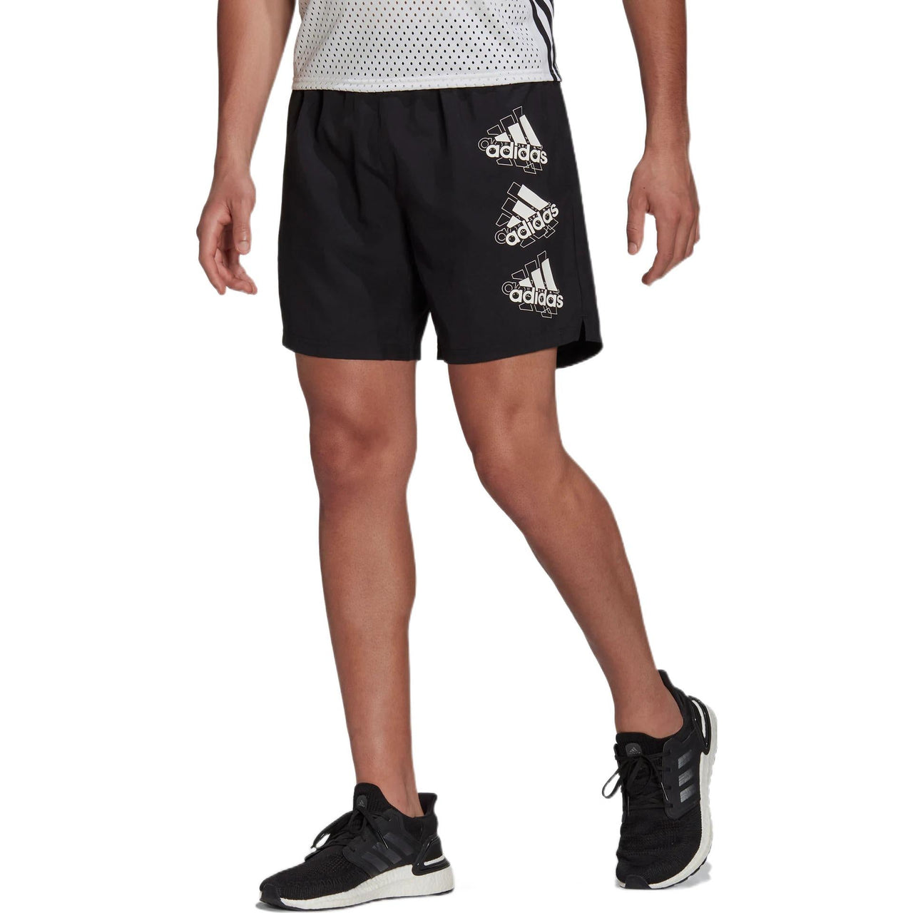 Men's adidas Brand Love Sh Solid Color Logo Printing Elastic Waistband Lacing Shorts Black HG3797