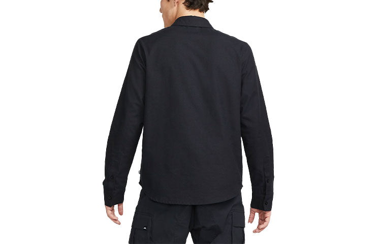 Nike Solid Color Pocket flannel Skateboard Long Sleeves Shirt Tops Black DA4168-010