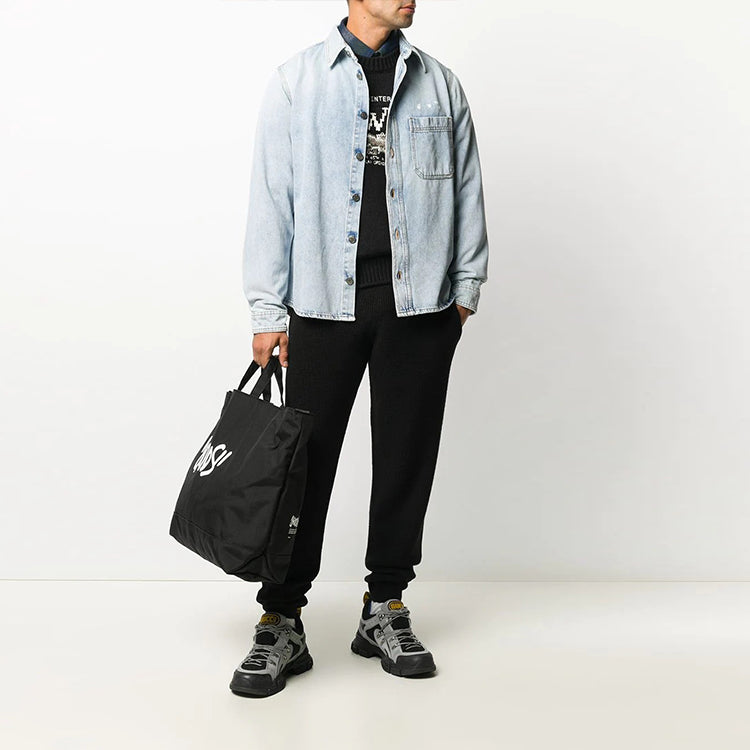 Men's Off-White Elastic Waistband Solid Color Casual Long Pants/Trousers Black OMHG006E20KNI0011010