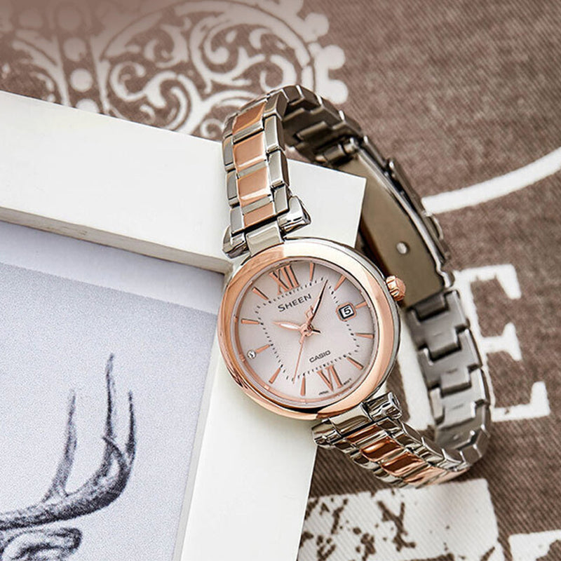 CASIO Waterproof SHEEN Sapphire Crystal Solar Powered Rose Gold Analog SHS-4521SPG-9AUPR