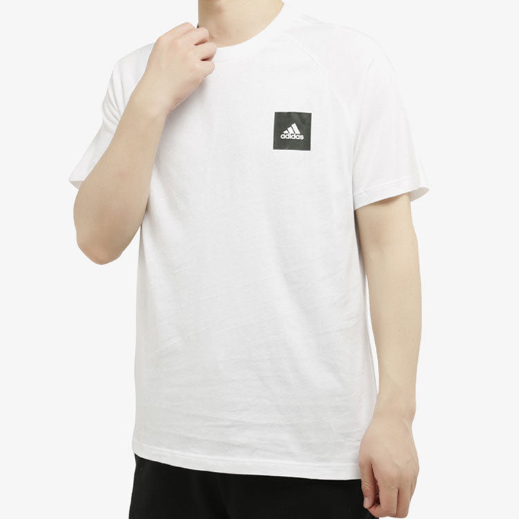 Men's adidas Solid Color Alphabet Logo Label Casual Sports Short Sleeve White T-Shirt FI4029