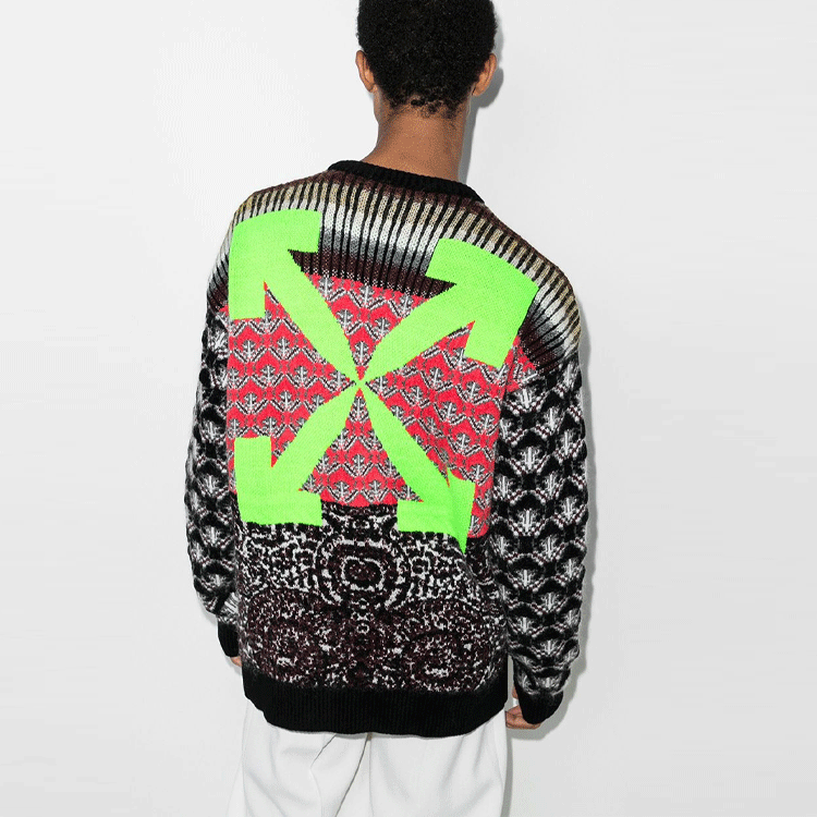 Men's Off-White FW21 Knit Round Neck Long Sleeves Wool Sweater Loose Fit Black OMHE059F20KNI0010955