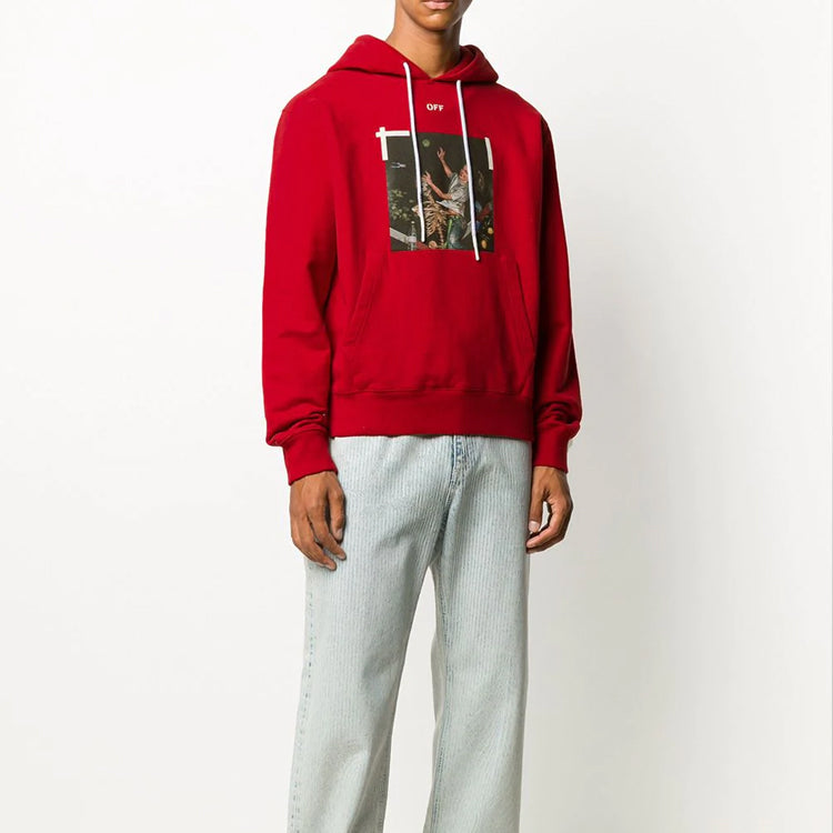 Off-White FW20 Pascal Printing Hooded Pullover Men Red OMBB034F20FLE0112540