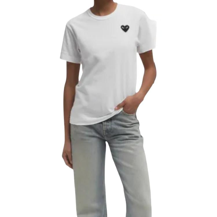COMME des GARCONS PLAY SS25 Emblem Rhinestone Heart T-Shirt 'White Black' AX-T801-051-1