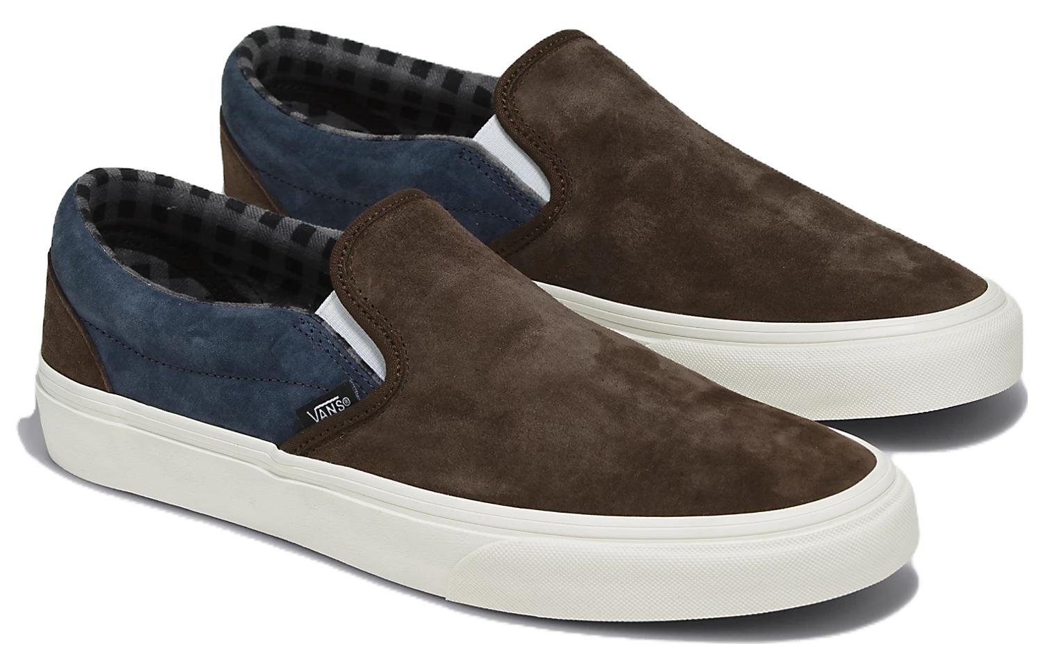 Vans Classic Slip-On Pig Suede Shoes 'Plaid Brown Navy' VN000BVZBF1
