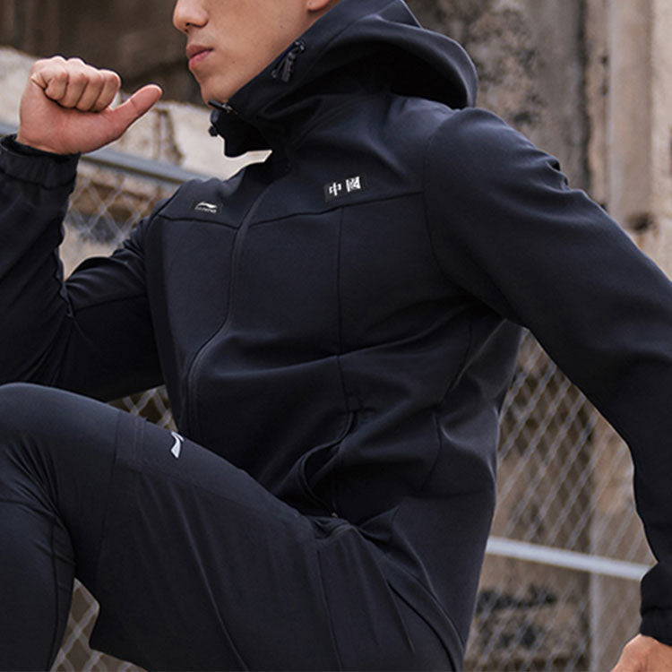 Li-Ning Logo Sports Hooded Jacket Black AFDR955-1