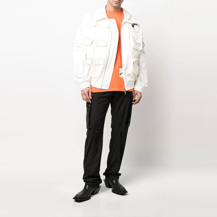 Off-White SS22 Multiple Pockets Logo Printing aviator Jacket White OMEA202T22FAB0010110