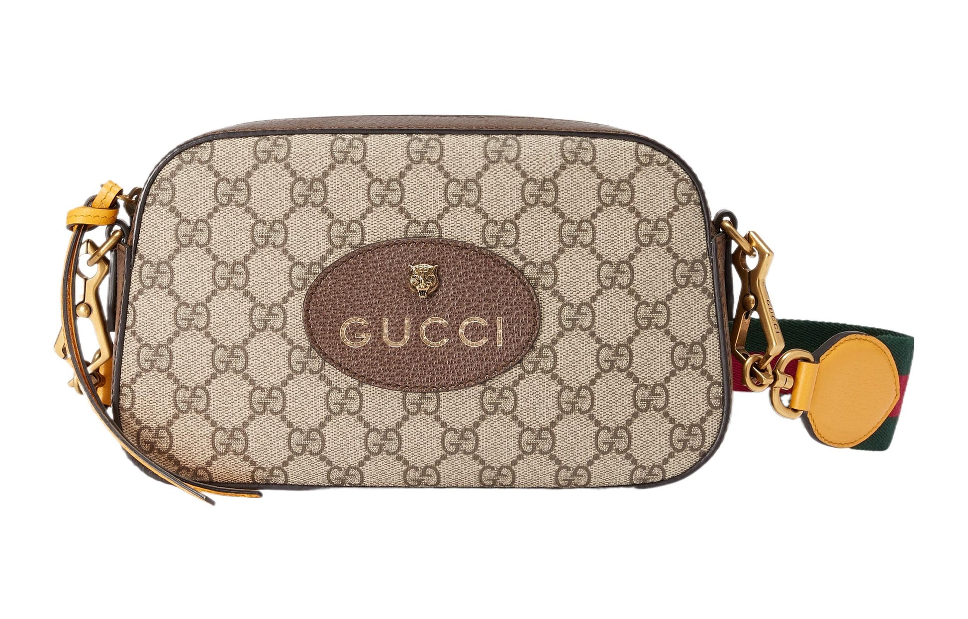 Gucci Neo Vintage Metallic Tiger Head Logo Stripe Messenger Bag 'Brown Yellow' 476466-K9GVT-8856