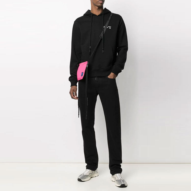 Men's Off-White FW21 Logo Drawstring Pullover Loose Fit Black OMBB034S21FLE0011001