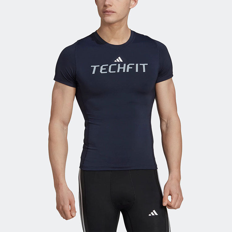 Men's adidas Logo Pattern Alphabet Printing Round Neck Short Sleeve Blue T-Shirt HZ9684