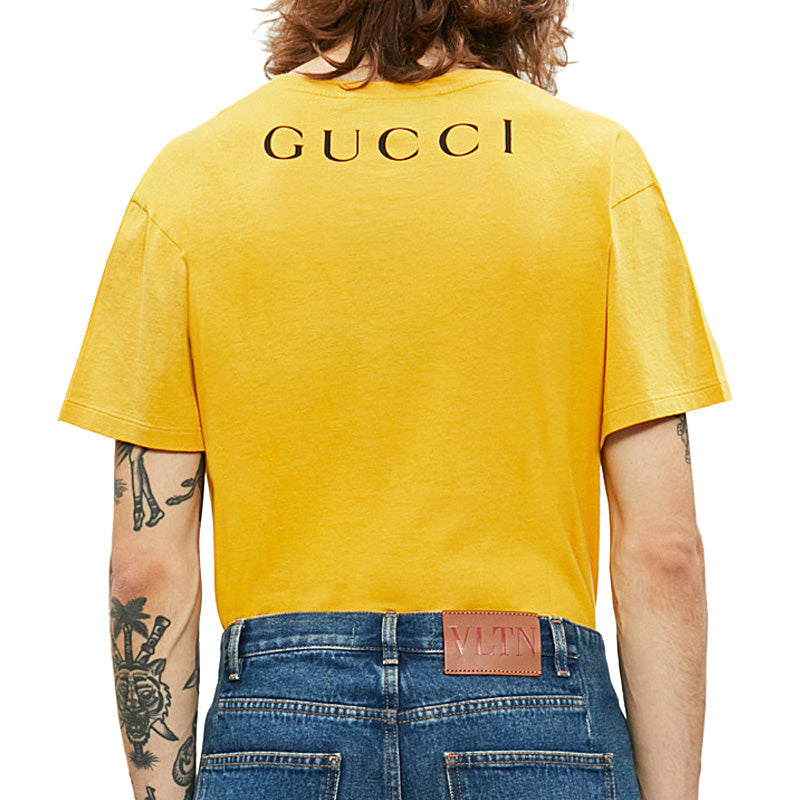 Men's Gucci Pure Cotton Round Neck Short Sleeve Yellow T-Shirt 493117-XJAIS-7152