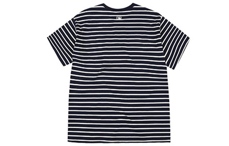 MLB The Red Sox Large Logo Printing Stripe Loose Round Neck Short Sleeve Unisex Navy Blue 31TSSB931-43N