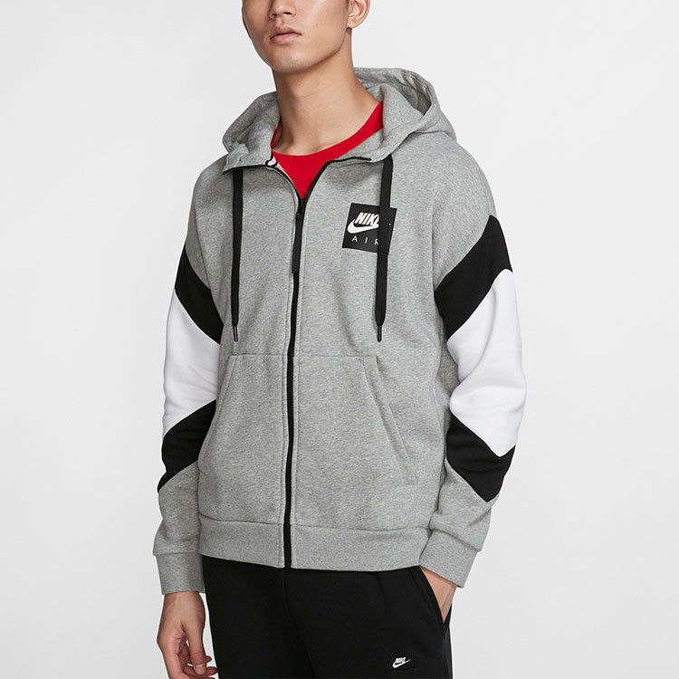 Nike Air Hood Fz Flc Logo Printing Contrasting Colors Sports hooded Fleece Lined Jacket Gray CD9223-063