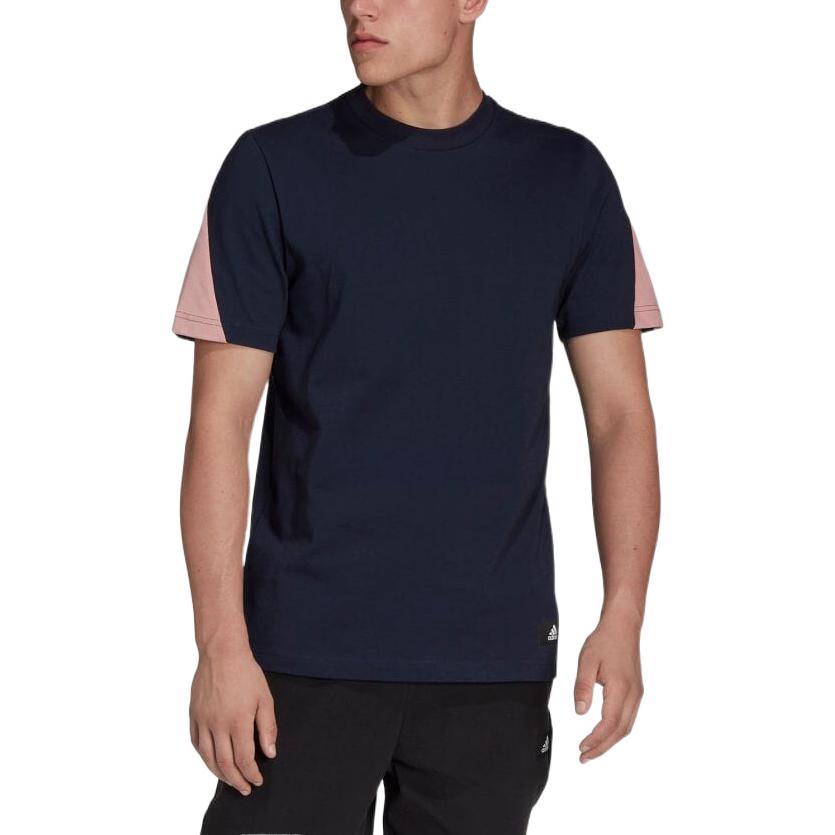 Men's adidas Logo Printing Colorblock Round Neck Pullover Short Sleeve Japanese Version Dark T-Shirt HA6470