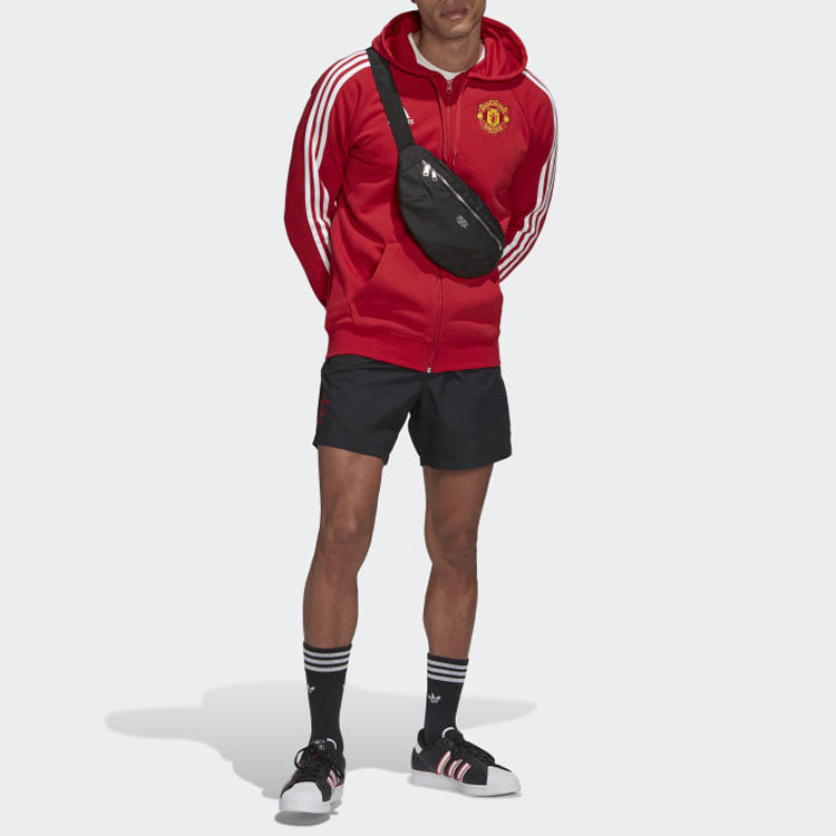 Men's adidas Stripe Logo Zipper Hooded Jacket Red HE6658