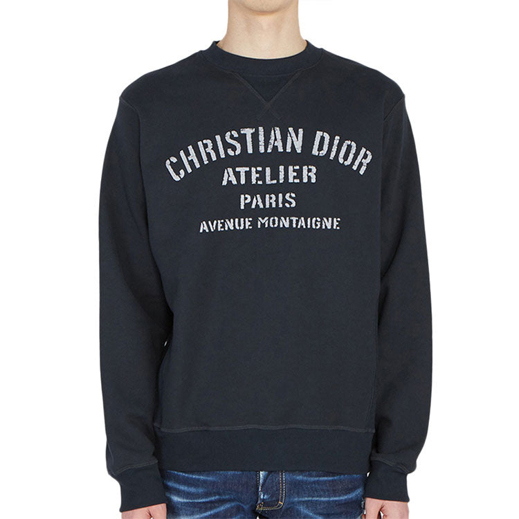 Men's into1DIOR Round Neck Cotton Long Sleeves Navy Blue 043J655A053-1589