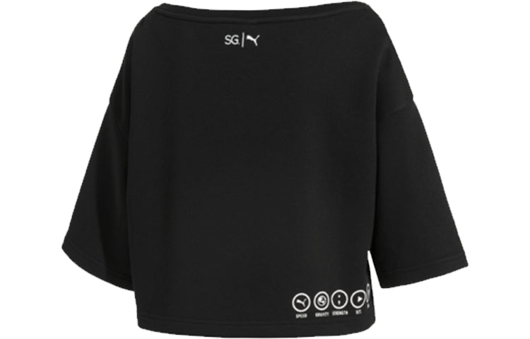 (WMNS) PUMA Printing Round-neck Sweatshirt Black 579782-03