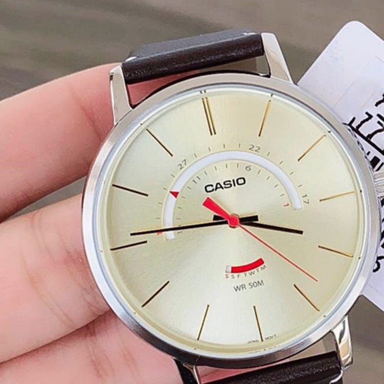 Men's CASIO Dress Series waterproof quartz Watch Color 43mm Brown Strap Mens Gold Analog MTP-B105L-9AV