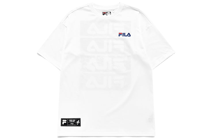 Men's FILA FUSION Contrasting Colors Logo Printing Loose Round Neck Short Sleeve White T11M135110F-WT