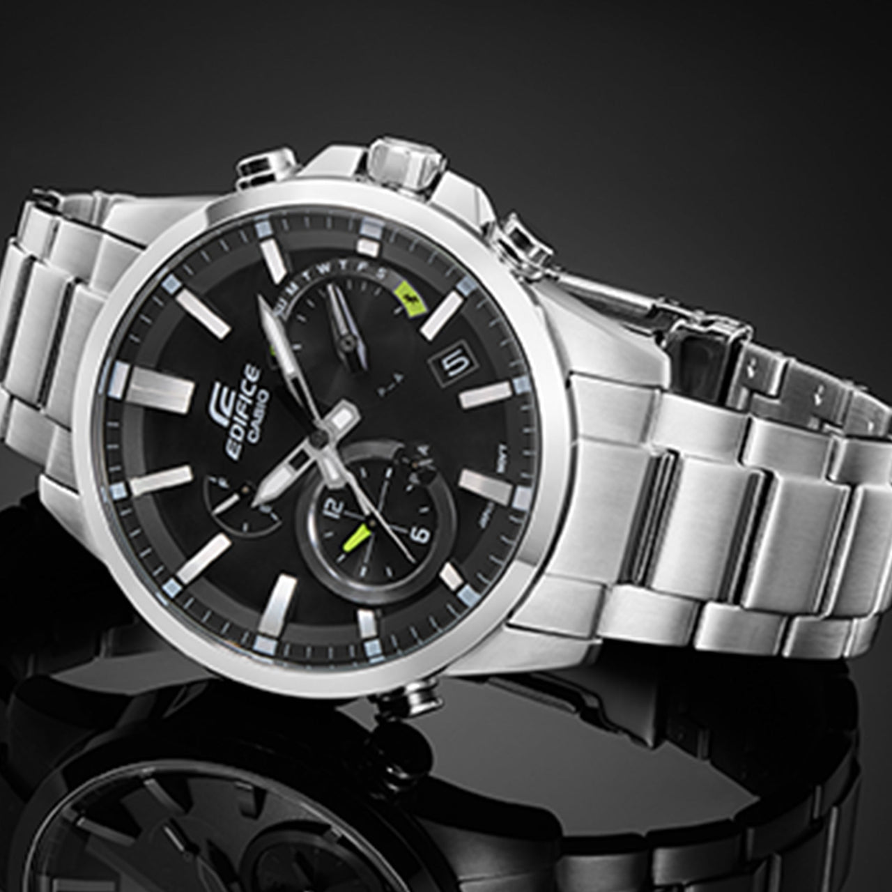 CASIO Solar Powered EDIFICE Waterproof Sports Stainless Steel Strap Quartz Sapphire Crystal Mens Black Analog EQB-700D-1A