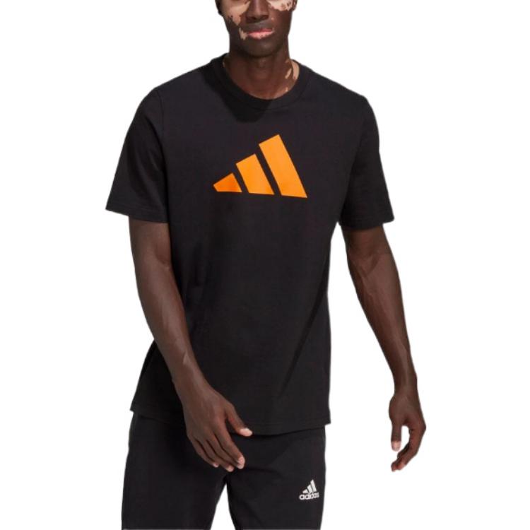 Men's adidas Geometry Logo Printing Round Neck Pullover Short Sleeve Japanese Version Black T-Shirt HF4757