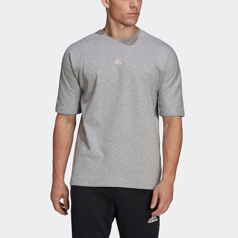 Men's adidas Internal Tee Solid Color Logo Round Neck Pullover Sports Short Sleeve Medium Hemp Grey T-Shirt HB6597