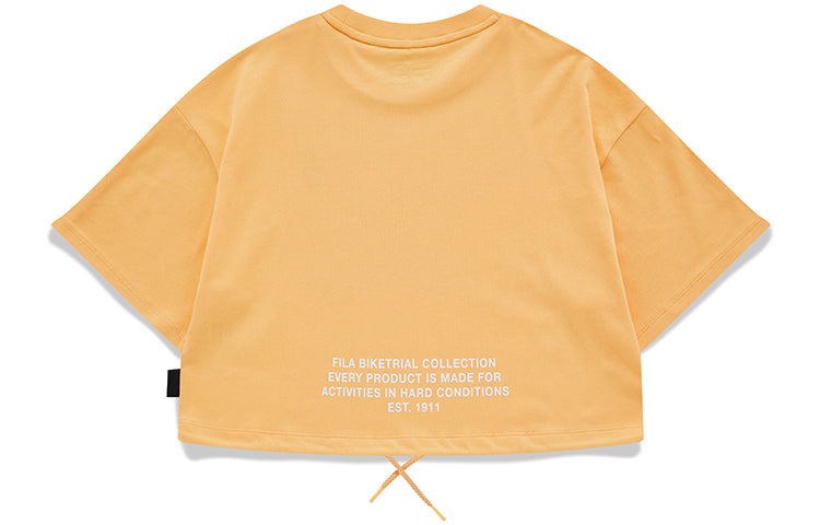 FILA FUSION Loose Sports Contrasting Colors Lacing Short Sleeve Orange Yellow T-Shirt T11W133106F-OR