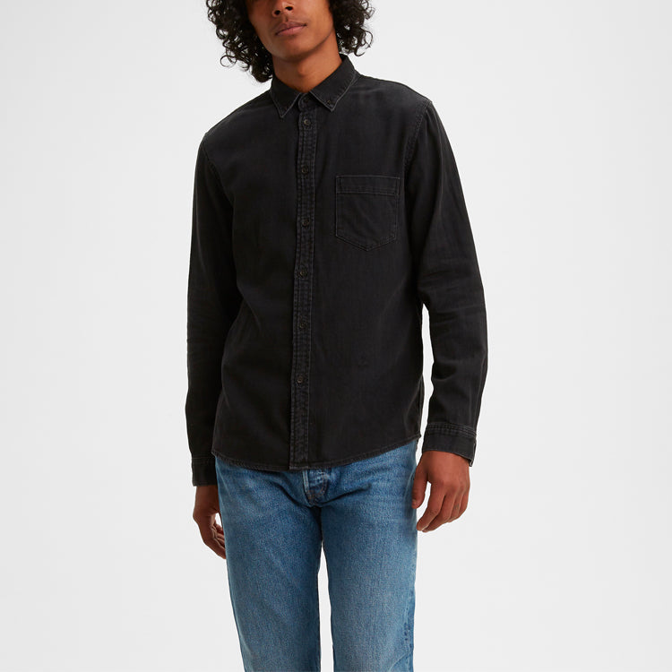 Men's Levis Midnight Blue Series Lapel Cotton Shirt Black 26454-0056