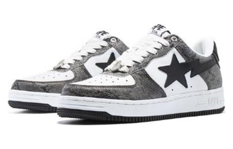 (WMNS) A BATHING APE Sta Leather Low 'Black White' 1I80-291-009-BLCKWHITE