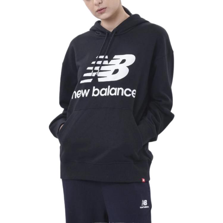 (WMNS) New Balance Essentials Stacked Logo Oversized Pullover Hoodie Asia Sizing 'Black' WT03547-BK