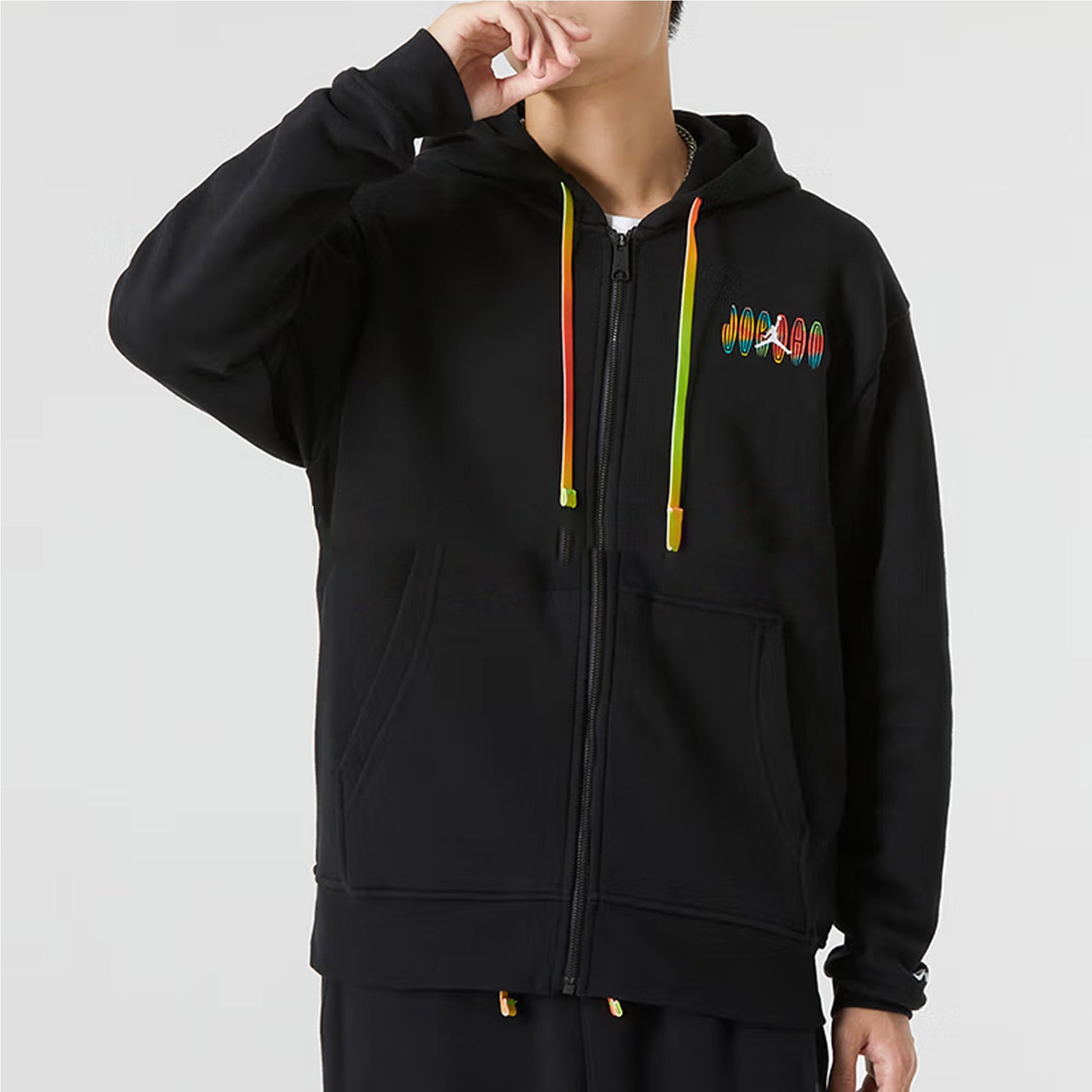 Men's Nike Kangaroo Pocket Chest Multi-Color Printing Drawstring Pullover Black DQ7565-010