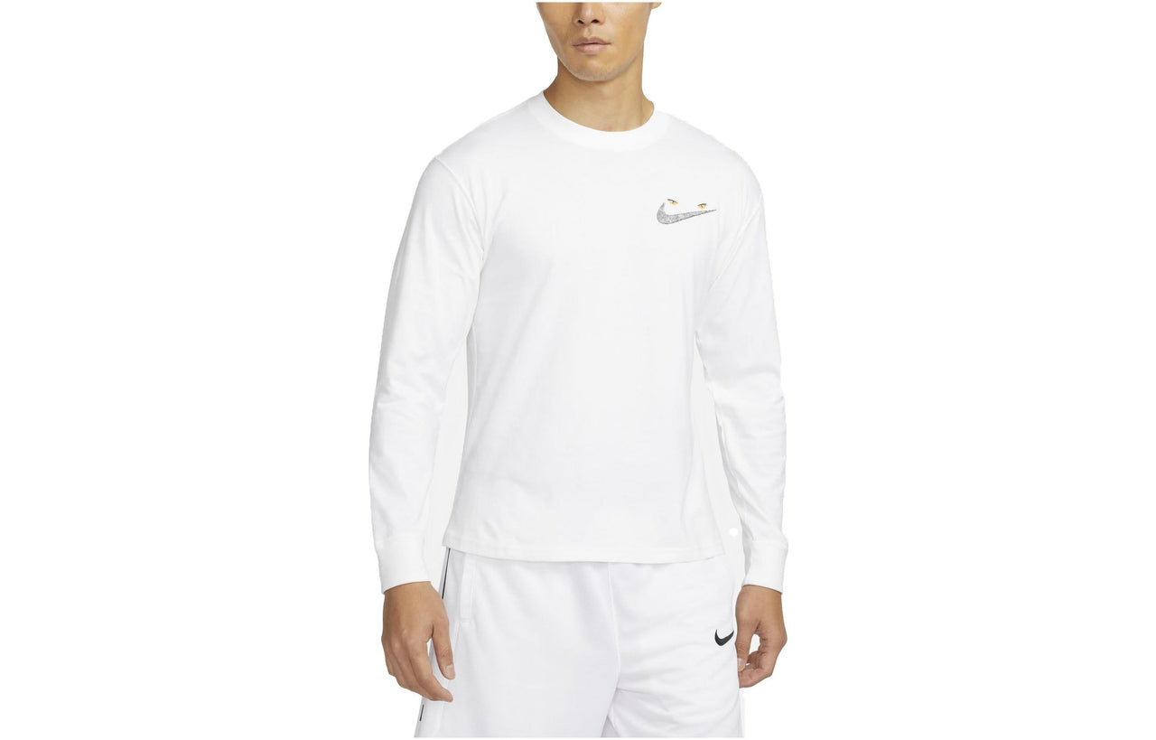 Men's Nike Back Lion Plant Pattern Printing Casual Round Neck Long Sleeves White T-Shirt DM2534-100