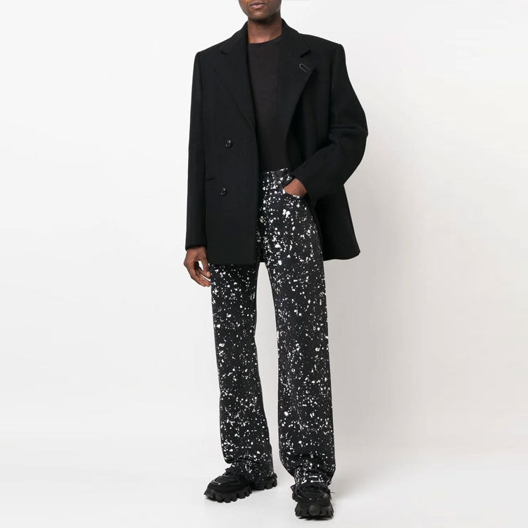 Men's Off-White FW22 Paint Splash Effect Straight Casual Pants/Trousers Version Black OMYA154F22DEN0021000