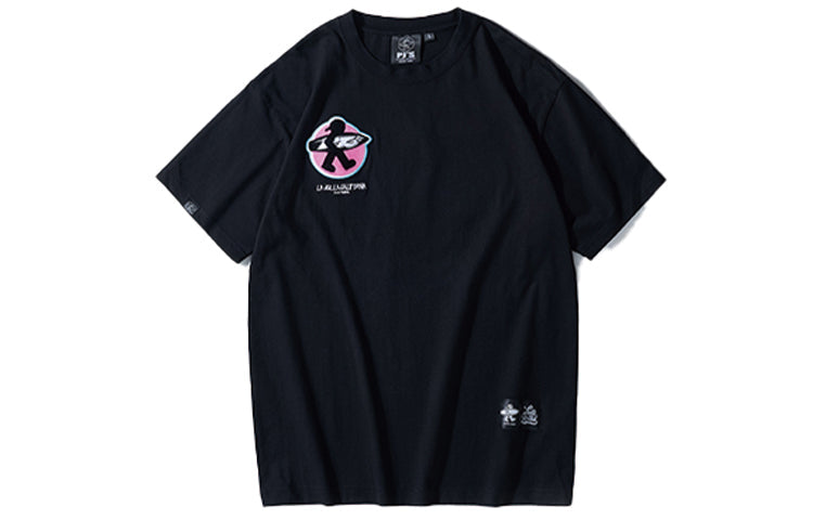 PJ's Vigor Multi-Color Embroidered Contrasting Colors Short Sleeve Couple Style Black 20SSTS10322-P