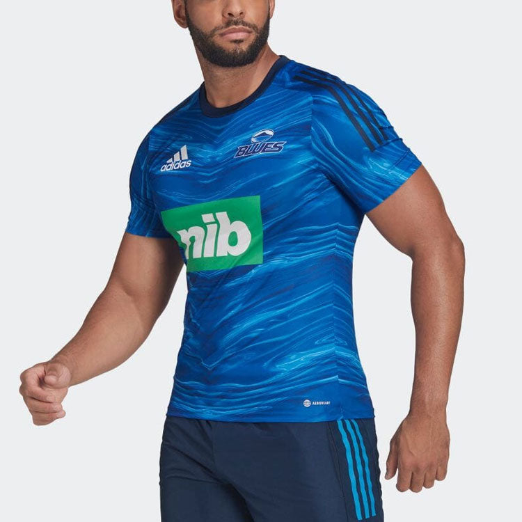 Men's adidas Water Ripple Pattern Printing Round Neck Pullover Short Sleeve Japanese Version Blue T-Shirt H58522
