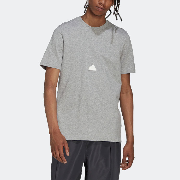 Men's adidas SS22 Logo Pattern Pullover Short Sleeve Medium Hemp Grey T-Shirt HN1961